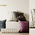Stylish Modern Throw Pillows With Woven Textures Striped Patterns And Various Soft Colors 3d model