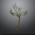 3D Rendered Tree With Orange Trunk And Green Foliage In Gray Background