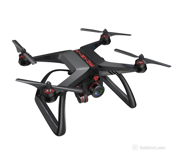 Smart Drone With HD Camera Four Rotors Black Red Design For Aerial Use 3d model