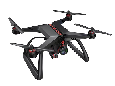 Smart Drone With HD Camera Four Rotors Black Red Design For Aerial Use 3d model