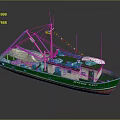 Wooden Oyster Fishing Boat With Green White Hull Red Bottom Colorful Flags And Nets