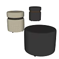 Modern Upholstered Ottomans In Beige And Dark Gray With Wooden Trim Details