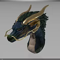 Detailed 3D Fantasy Dragon Head Model With Blue Green And Gold Accents