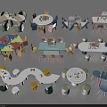 Colorful Kids Table Set with Chairs Different Shapes for Play and Study Time 3d model