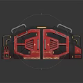 Futuristic Sci-Fi Gate Design With Red Panels Metal Frame And Warning Stripes 3d model