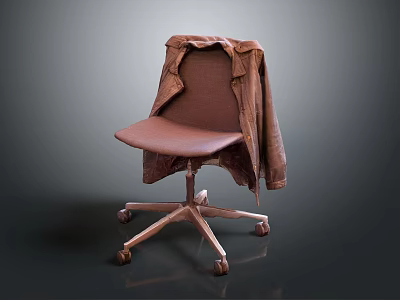 Brown Office Chair With Coat On Wheels And Metal Base 3d model