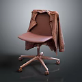 Brown Office Chair With Coat On Wheels And Metal Base