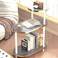 Three Tier Modern Side Table with Marble Top Gold Frame White Legs Living Room Storage