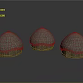 Three Dome Shaped Wooden Huts With Rustic Thatched Roofs Design 3d model