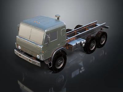 Metallic Silver Gray Cab Chassis Truck With Six Wheels And Open Flatbed Structure 3d model