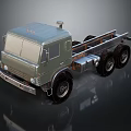 Metallic Silver Gray Cab Chassis Truck With Six Wheels And Open Flatbed Structure 3d model
