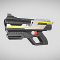 Futuristic Sci Fi Gun With Black Silver Body Yellow Accents And Red Button Handle