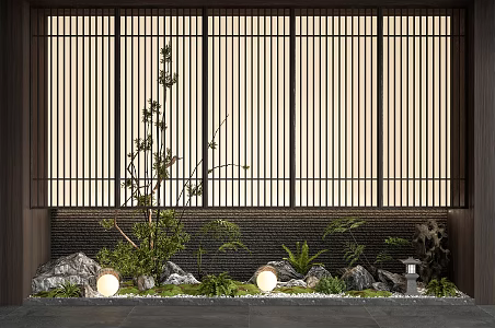 New Chinese style interior landscape landscaping courtyard sketch plant combination stone micro-terrain plant pile withered landscape 3d model