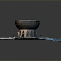 Round Domed Building With Columned Base In Scenic Snowy Winter Landscape