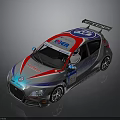 Sporty Racing Car in Red Blue Silver with ZEOS Logo Number 33 and Rear Spoiler