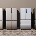 Stylish Modern Multi Door Refrigerators in Silver Gray Displayed Side by Side 3d model