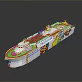 Decorative Cruise Ferry Model With White Hull Green Deck Yellow Top And Colorful Patterns