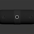 Black Cylindrical Bluetooth Speaker With Textured Surface Control Buttons And Blue Light