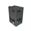 Gray Industrial Equipment With Transparent Panel Ventilation Grilles And Control Knob