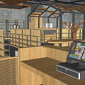 Modern Specialty Store Interior With Glass Facade Wooden Decor And Display Shelves