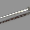 Ancient Traditional Sword with Decorative Wooden Scabbard Intricate Patterns Sharp Metal Blade and Carved Hilt
