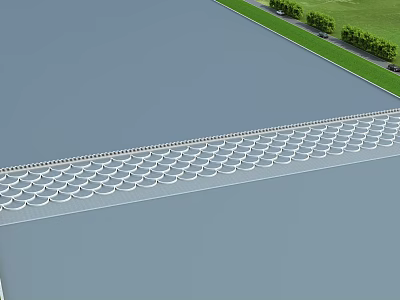 Modern Bridge Design Over Calm Water With Curved Railings And Green Grass Landscape 3d model