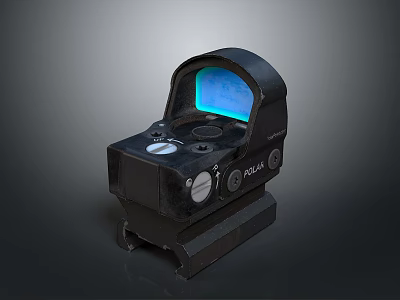 Tactical Weapon Sight With Black Body Blue Display Adjustment Knobs And Mounting Base 3d model