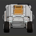 Sci Fi Off Road Vehicle With White Orange Design Reinforced Cabin And Six Large Wheels
