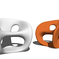 Modern Curved Single Chair In White And Orange With Abstract Hollow Design