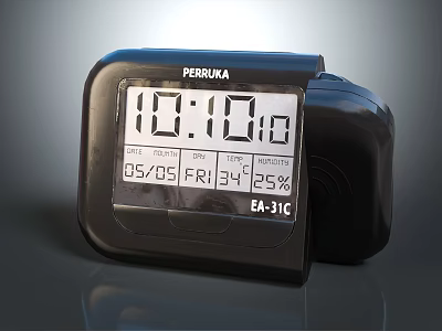 Black PERUKA EA31C Digital Clock Displaying Time Friday Date Temperature And Humidity 3d model