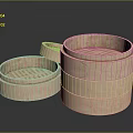Traditional Natural Bamboo Steamers Stacked and Open for Daily Kitchen Cooking Use