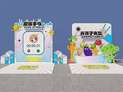 Running Event Scene With Chopsticks Heroes Cartoon Vegetable Characters And Speed Challenge 3d model