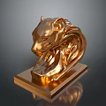 Golden Lion Sculpture On Square Base With Smooth Shiny Surface