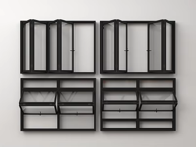 Black Frame Window And Bookshelf Wall Mounted Combination Design Structures 3d model