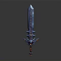Ornate Mythical Sword With Intricate Blue And Gold Decorative Design