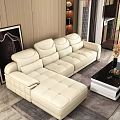 Modern Luxury Beige Leather L shaped Sofa With Black White Coffee Table Set 3d model
