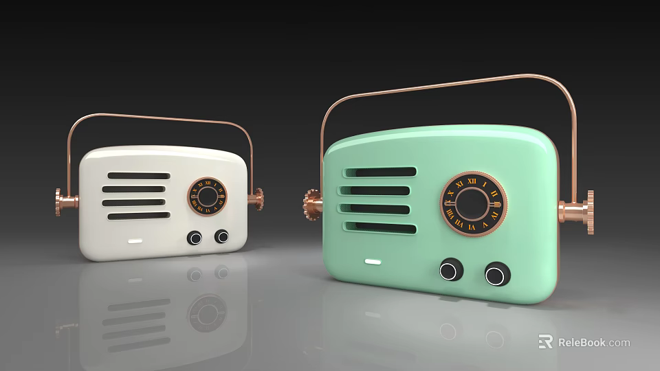 Retro Radio Speakers in White and Mint Green with Copper Handle and Vintage Design 3d model 