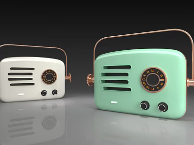 Retro Radio Speakers in White and Mint Green with Copper Handle and Vintage Design 3d model