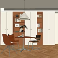 Modern Middle Style Bookcase Book Ornaments Small Round Table Chair Combination Chandelier Curtain Floor Lamp 3d model