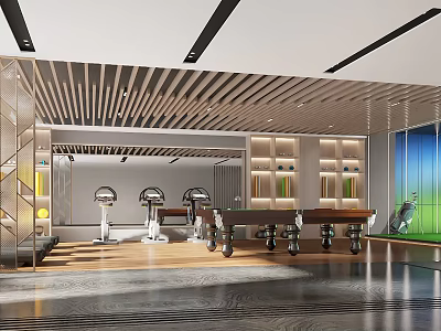 Luxury Indoor Sports Fitness Center With Gym Equipment And Golf Simulator 3d model