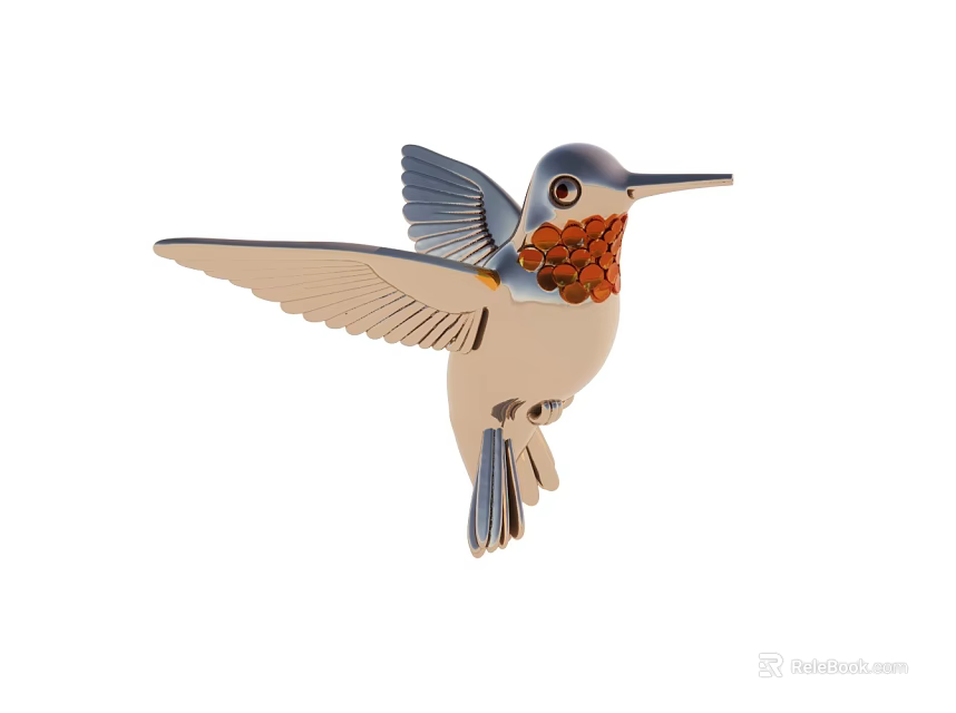 Hummingbird Metal Decorative Ornament With Blue Wings White Body And Orange Chest 3d model 