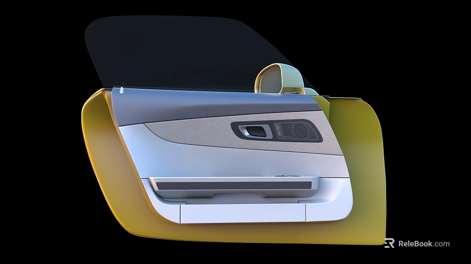 Modern Car Door Panel Interior With Yellow Trim Control Buttons And Storage Compartment 3d model