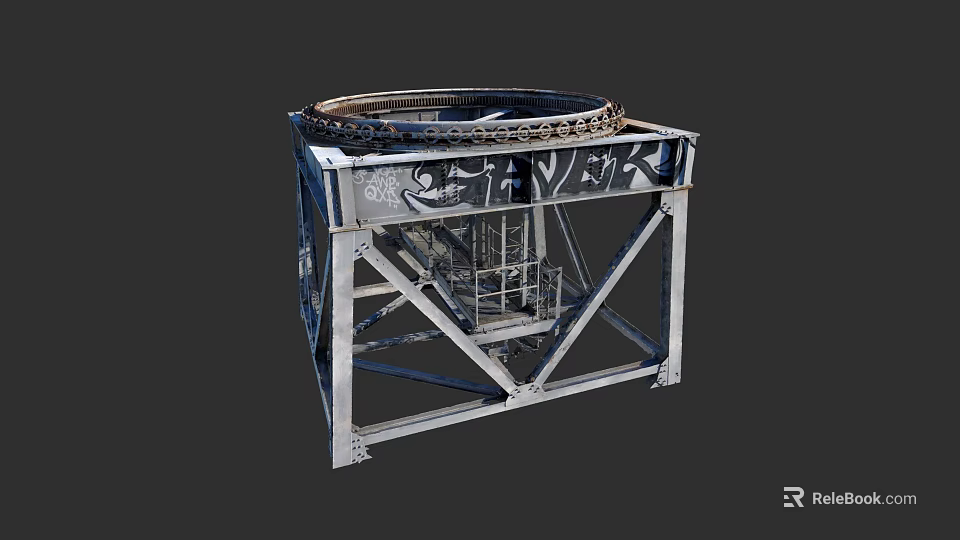 Industrial Factory Metal Frame Structure With Chain And Cage Components 3d model 