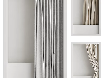 Elegant Curtains In Gray And Beige Soft Fabric With Pleated Design For Home Windows 3d model