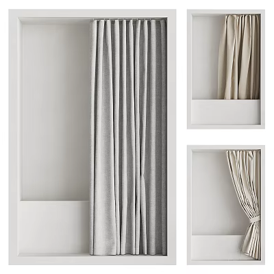 Elegant Curtains In Gray And Beige Soft Fabric With Pleated Design For Home Windows 3d model