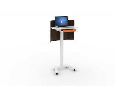 Functional Mobile Desk with Laptop White Frame Brown Panel and Orange Accent 3d model