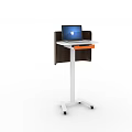 Functional Mobile Desk with Laptop White Frame Brown Panel and Orange Accent 3d model