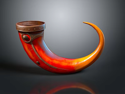 Red And Orange Decorative Horn Vase With Metal Ring And Circular Clasp For Home Decor 3d model