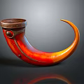 Red And Orange Decorative Horn Vase With Metal Ring And Circular Clasp For Home Decor