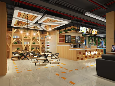 Modern Internet Cafe Interior With Gaming Computers Comfortable Seats And Bar Counter 3d model